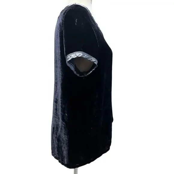 CP Shades Dark Blue Velvet Short Sleeve Top Rayon/Silk Blend Made in USA (S) - Picture 4 of 7